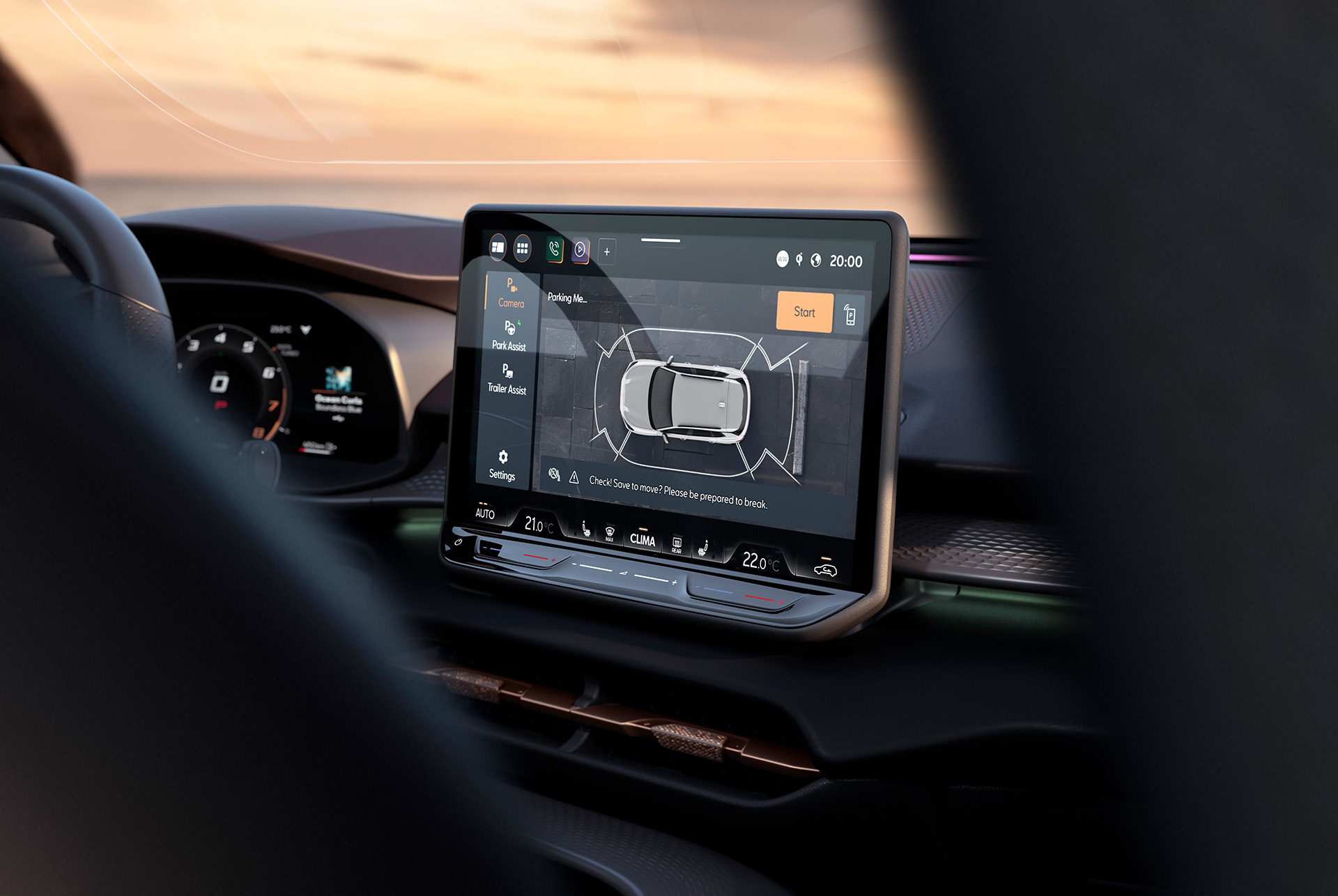 Sistema di infotainment della Terramar, focus sulla funzione Top View sul touch screen da 12.9 pollici.